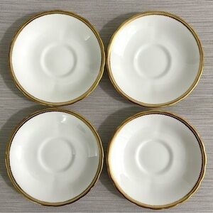 VTG 4 Royal Chelsea English Bone China Gold & White Saucers 5.5"